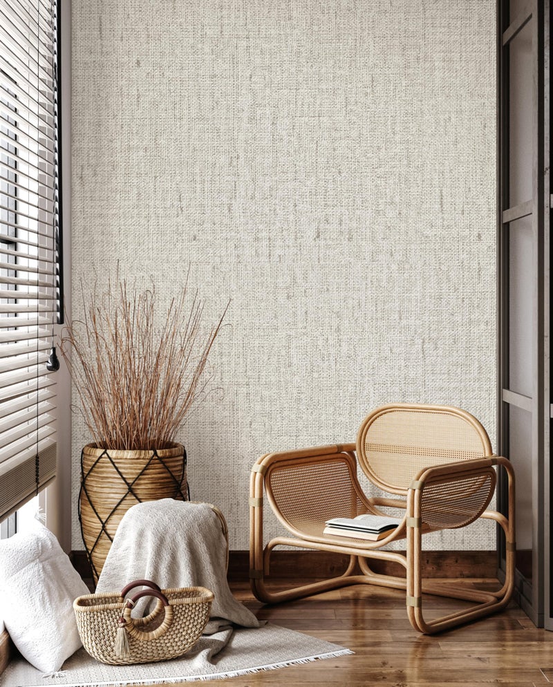 lenify Grasscloth Peel and Stick Wallpaper Beige and Gray Contact Paper 15.7inch x 118.1inch Textured Vintage Faux Linen Contact Paper Self Adhesive Removable Decorative Wallpaper for Cabinets - Image 5