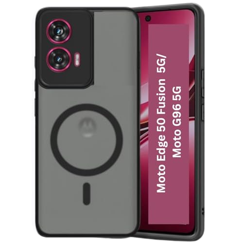 MAGICHUB Hybrid Shockproof Back Cover Case for Motorola Moto Edge 50 Fusion 5G / Motorola Moto G96 5G| Hard Back Cover Case (PC & TPU, MagSafe Compatible, Translucent Smoke Matte Back, Black Sides) - Image 1