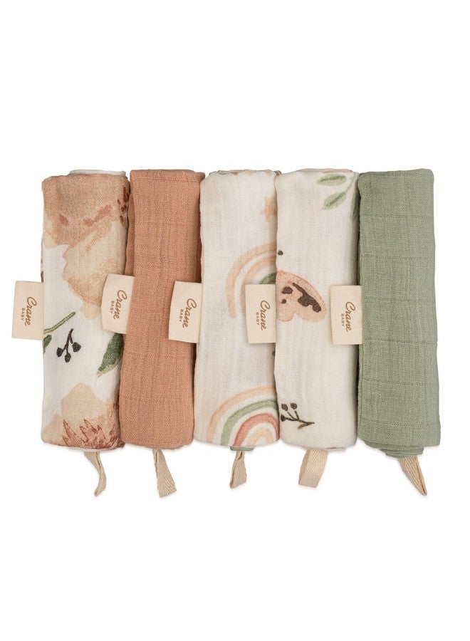 Crane BABY مجموعة مناشف استحمام للأطفال بزهور وردية من كرين - 5 مناشف ناعمة 100% قطن موسلين للمواليد الجدد - Image 1