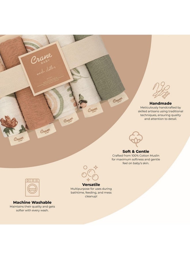 Crane BABY مجموعة مناشف استحمام للأطفال بزهور وردية من كرين - 5 مناشف ناعمة 100% قطن موسلين للمواليد الجدد - Image 2