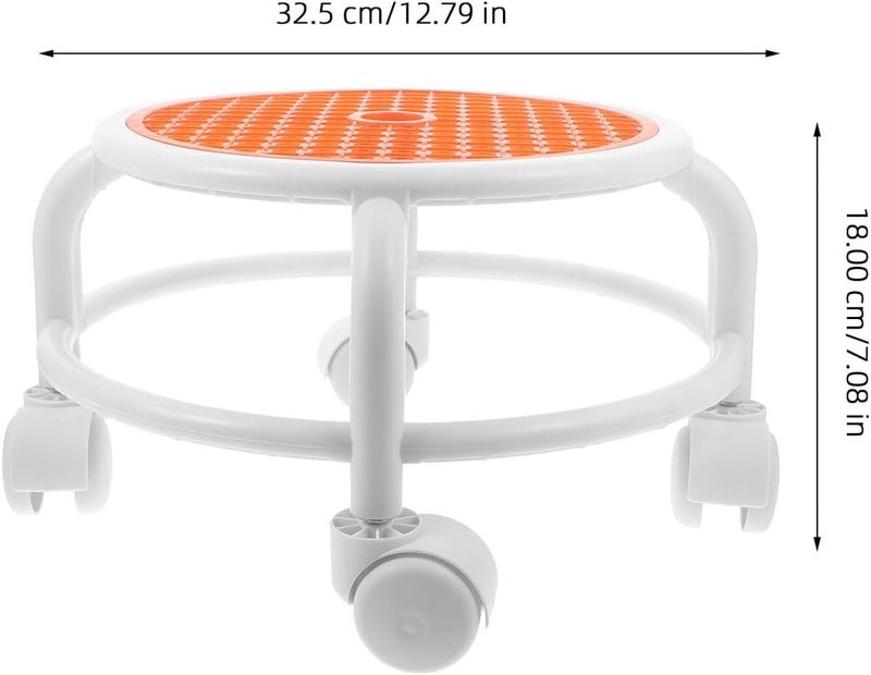 LABRIMP Low Rolling Foot Resting Stool with Wheels, Small Orange Pedicure Stool for Salon Spa, Short Round Roller Seat for Foot Care and Massage - Image 3