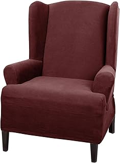 MAYTEX Maytex Pixel Ultra Soft Stretch Wing Back Arm Furniture Cover 1 Piece Wine Red Chair Slipcover - Image 1