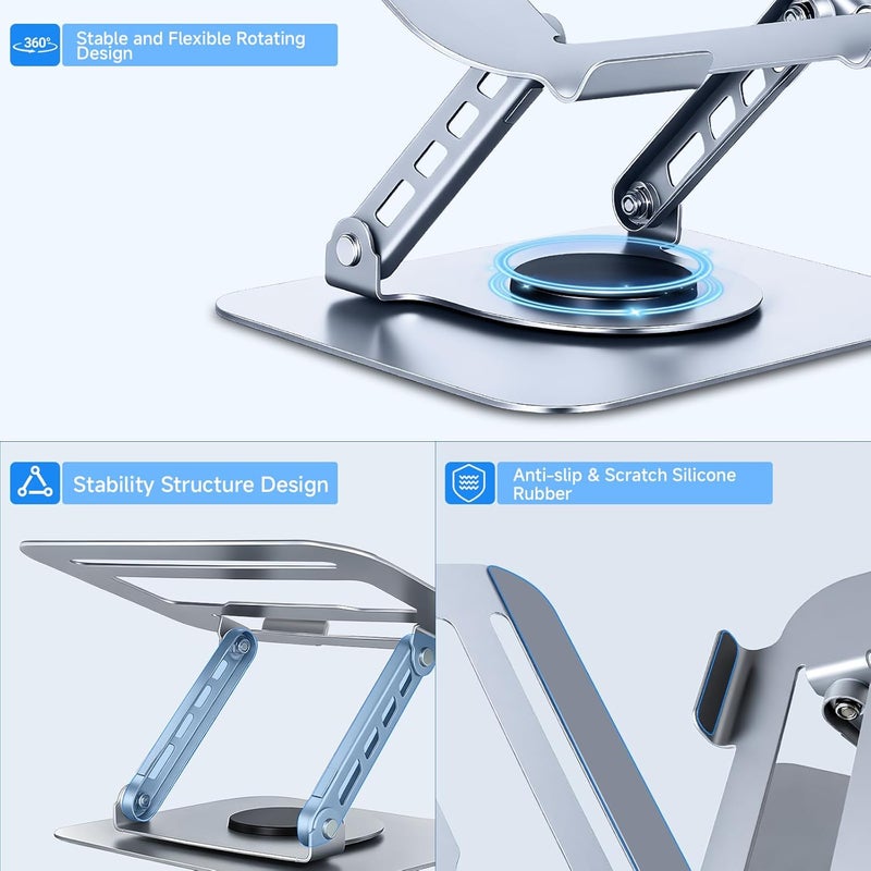 Leeboom Laptop Stand for Desk, Ergonomic 360° Rotating Aluminum Laptop Riser, Adjustable Notebook Holder Compatible with MacBook Air/Pro, Dell, HP, Lenovo (10-15.6 Inch, Silver) - Image 4