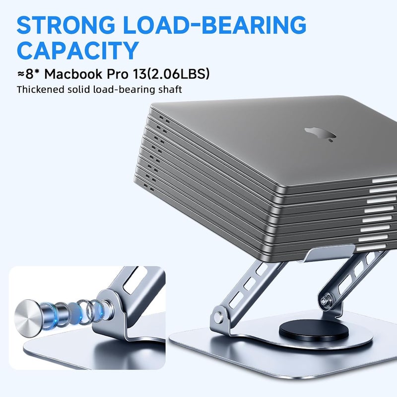Leeboom Laptop Stand for Desk, Ergonomic 360° Rotating Aluminum Laptop Riser, Adjustable Notebook Holder Compatible with MacBook Air/Pro, Dell, HP, Lenovo (10-15.6 Inch, Silver) - Image 5