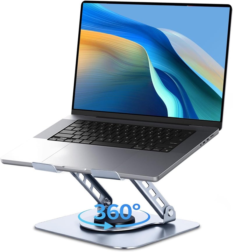 Leeboom Laptop Stand for Desk, Ergonomic 360° Rotating Aluminum Laptop Riser, Adjustable Notebook Holder Compatible with MacBook Air/Pro, Dell, HP, Lenovo (10-15.6 Inch, Silver) - Image 1