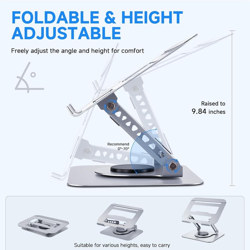 Leeboom Laptop Stand for Desk, Ergonomic 360° Rotating Aluminum Laptop Riser, Adjustable Notebook Holder Compatible with MacBook Air/Pro, Dell, HP, Lenovo (10-15.6 Inch, Silver) - Image 3
