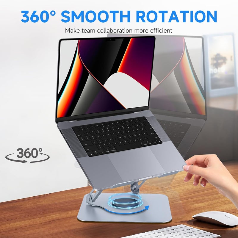Leeboom Laptop Stand for Desk, Ergonomic 360° Rotating Aluminum Laptop Riser, Adjustable Notebook Holder Compatible with MacBook Air/Pro, Dell, HP, Lenovo (10-15.6 Inch, Silver) - Image 2