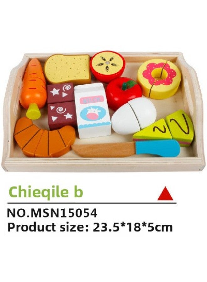 Wooden Children's Educational Early Education Play House Toy Simulation Fruit Cutting And Watching Vegetables Cutting And Playing House Kitchen-Color:Cut-Off B  - Image 1