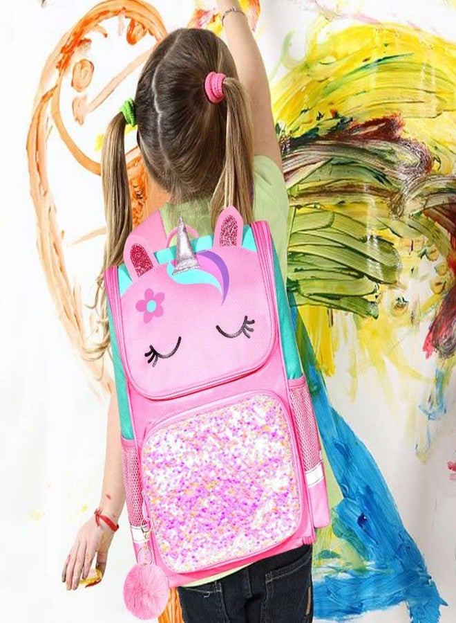 UFNDC 3PCS Unicorn Backpack for Girls,15" Kids Sequin Bookbag with Lunch Box,Pink School Bag for Elementary Preschool Toddler - Image 2