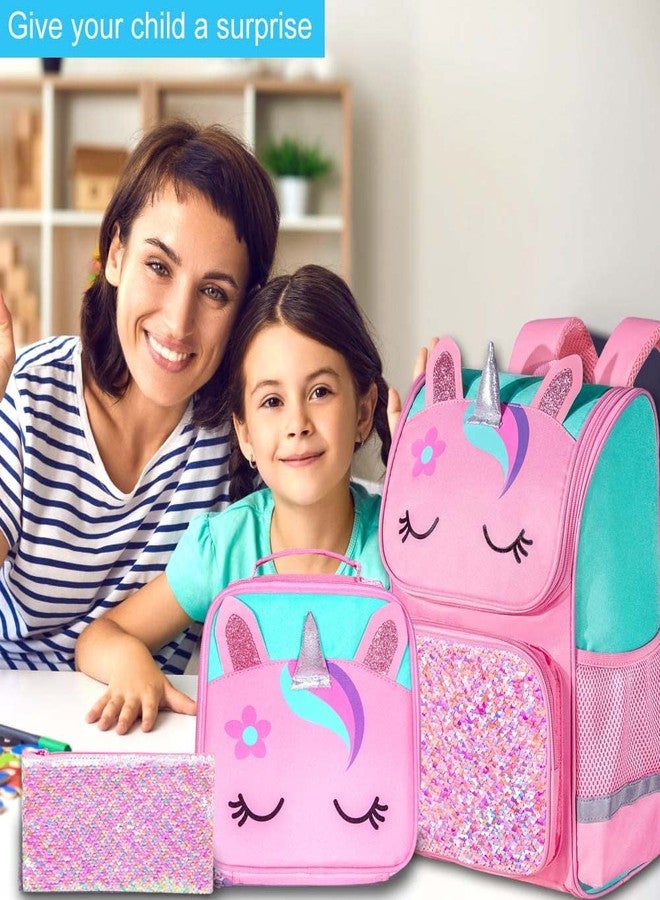 UFNDC 3PCS Unicorn Backpack for Girls,15" Kids Sequin Bookbag with Lunch Box,Pink School Bag for Elementary Preschool Toddler - Image 5