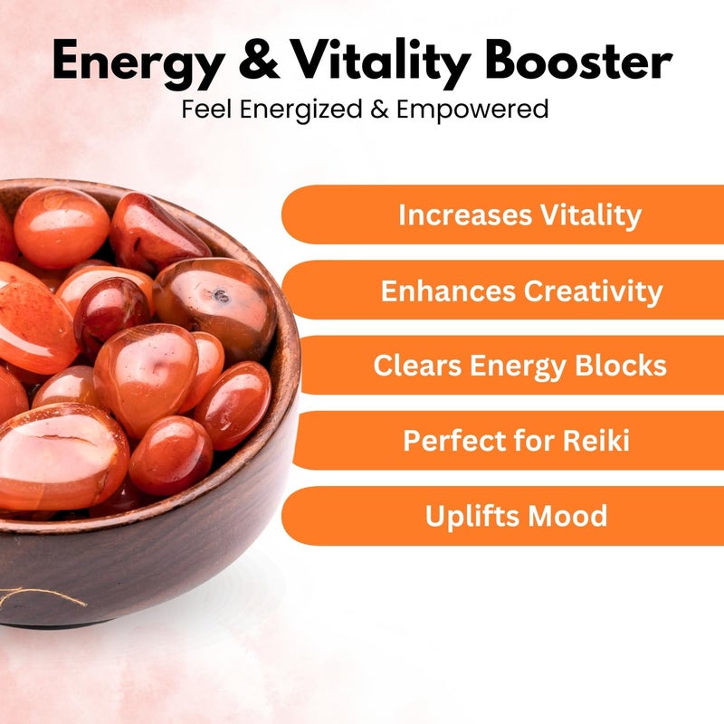 Plus Value Natural Red Carnelian Pebbles Tumbled Power Stone for Enlightenment Vastu Feng Shui Aura Chakra Reiki Healing Crystals 300grams Wooden Bowl - Image 4