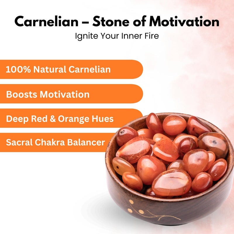Plus Value Natural Red Carnelian Pebbles Tumbled Power Stone for Enlightenment Vastu Feng Shui Aura Chakra Reiki Healing Crystals 300grams Wooden Bowl - Image 5