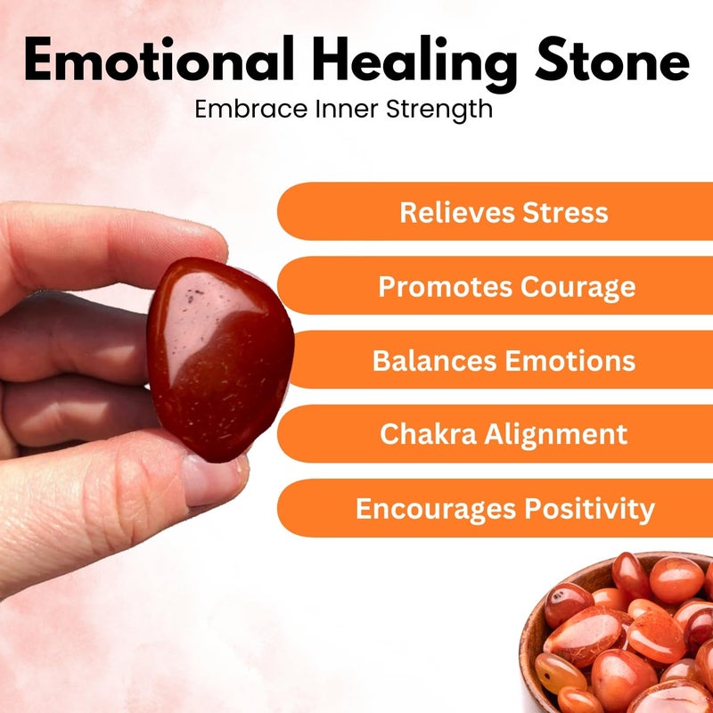 Plus Value Natural Red Carnelian Pebbles Tumbled Power Stone for Enlightenment Vastu Feng Shui Aura Chakra Reiki Healing Crystals 300grams Wooden Bowl - Image 3