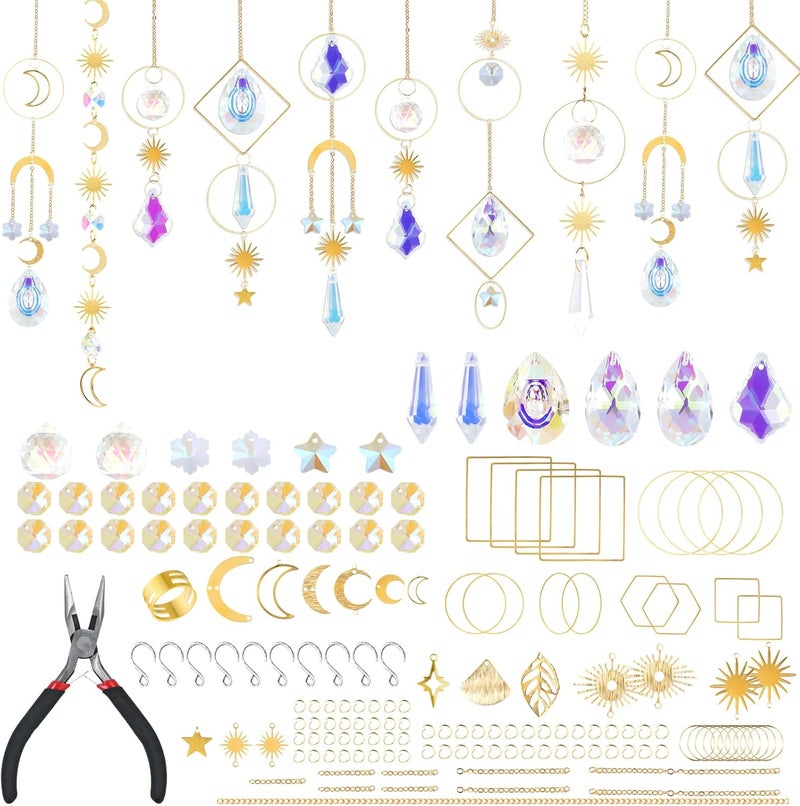 PEUTIER 215pcs DIY Sun Catchers Making Kits, Hanging Crystal Pendant Light Catchers for Window Stained Glass Craft Rainbow Maker Supplies Decoration for Home Outdoor Indoor - Image 1
