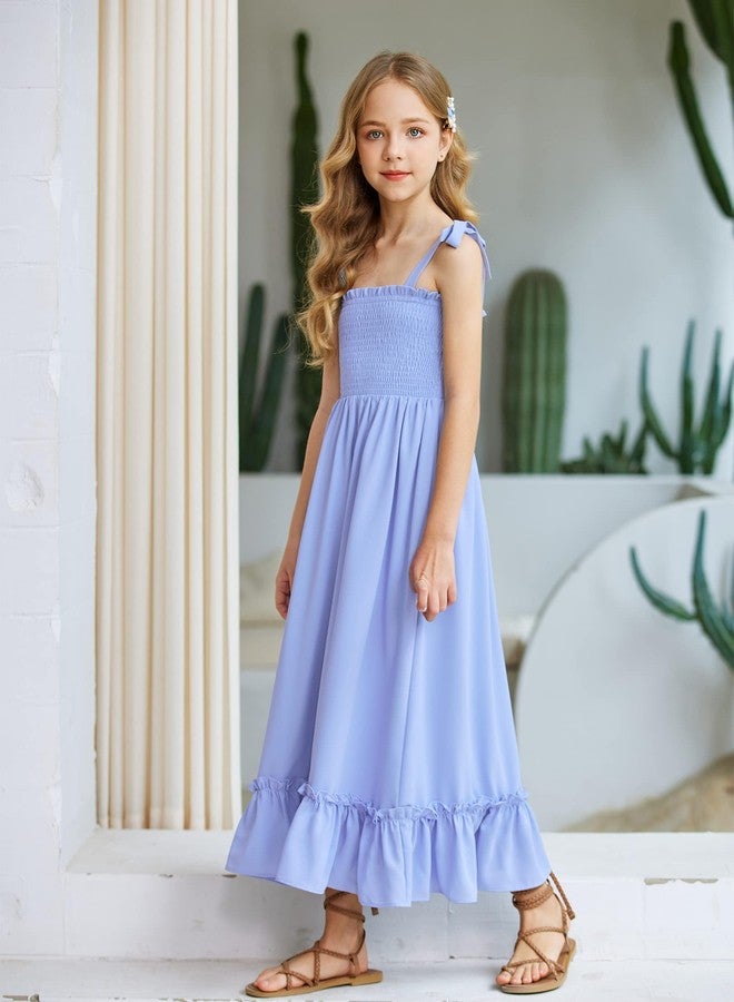 Arshiner فستان طويل للبنات من أرشينر لحفلات الزفاف مع أحزمة مربوطة، فساتين مشدودة باللون الأزرق الفاتح 11-12 سنة - Image 3