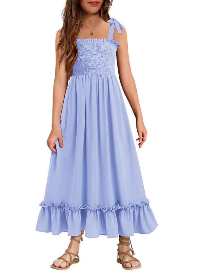 Arshiner فستان طويل للبنات من أرشينر لحفلات الزفاف مع أحزمة مربوطة، فساتين مشدودة باللون الأزرق الفاتح 11-12 سنة - Image 1