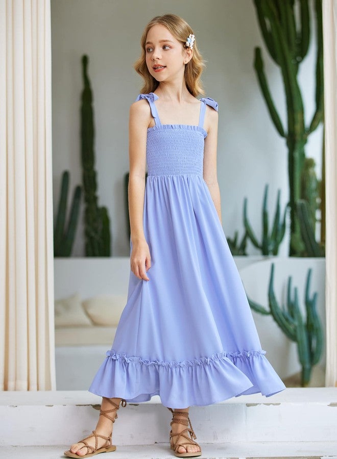 Arshiner فستان طويل للبنات من أرشينر لحفلات الزفاف مع أحزمة مربوطة، فساتين مشدودة باللون الأزرق الفاتح 11-12 سنة - Image 2