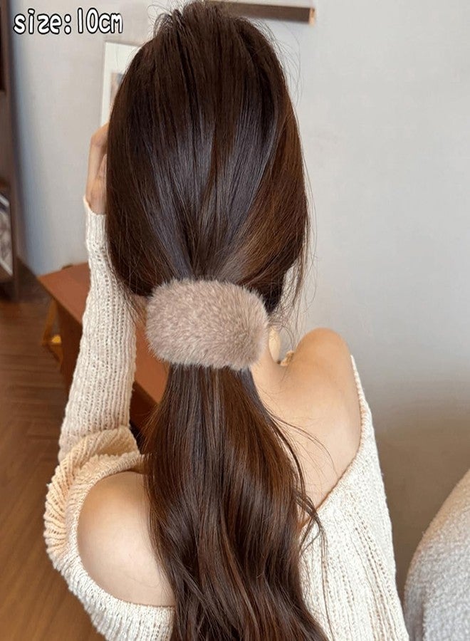 Melodio 2Pcs Winter Furry Twist Hair Claw Clip - Soft Fluffy Hair Accessory for Women, Non-Slip Secure Grip for Thick Hair (Brown + Dark brown) - Image 3