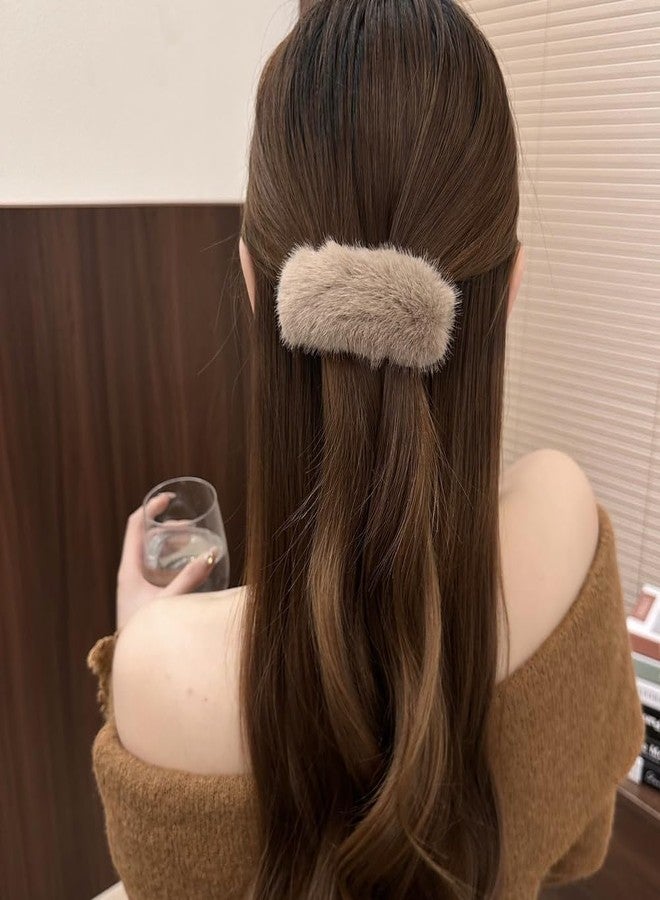 Melodio 2Pcs Winter Furry Twist Hair Claw Clip - Soft Fluffy Hair Accessory for Women, Non-Slip Secure Grip for Thick Hair (Brown + Dark brown) - Image 4