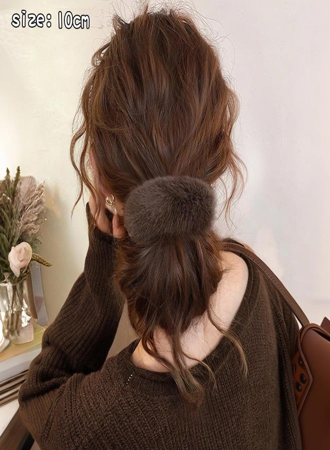 Melodio 2Pcs Winter Furry Twist Hair Claw Clip - Soft Fluffy Hair Accessory for Women, Non-Slip Secure Grip for Thick Hair (Brown + Dark brown) - Image 2