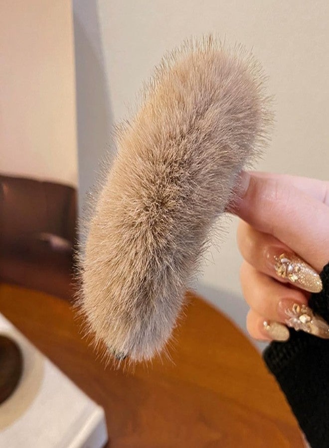 Melodio 2Pcs Winter Furry Twist Hair Claw Clip - Soft Fluffy Hair Accessory for Women, Non-Slip Secure Grip for Thick Hair (Brown + Dark brown) - Image 5