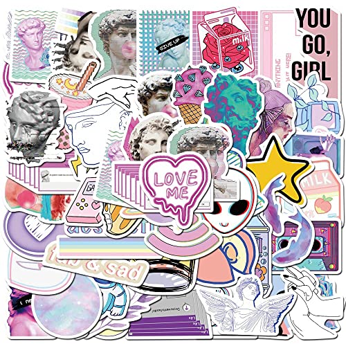 iDream Self-Adhesive Vaporwave Art Stickers (Set of 50) - 3 to 8 cm, Aesthetic Decoration for Laptops, Notebooks, Water Bottles and More - Image 1