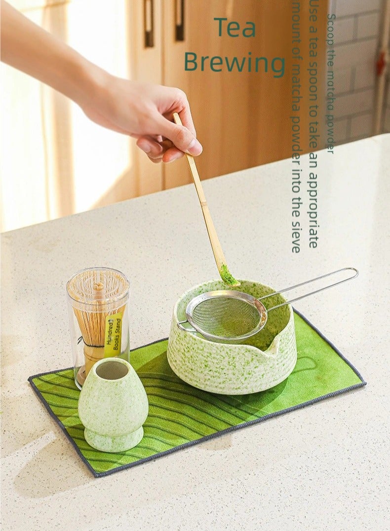 FLYHSO 7-Piece Matcha Tea Set Matcha Whisk Set Include Matcha Bowl, Matcha Whisk, Matcha Spoon,Tea Sifter,Whisk Holder,Bowl mat, Matcha Preparation Tools Gifts Kit， Perfect for family gaterings 【Matcha color】 - Image 4