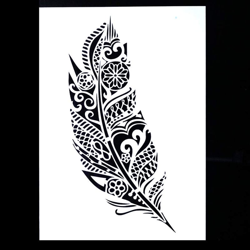 SLGIFT DIY Decorative Mandala Feather Stencil Template for Scrapbooking Painting on Walls Furniture Crafts (A2 Size) - Image 2