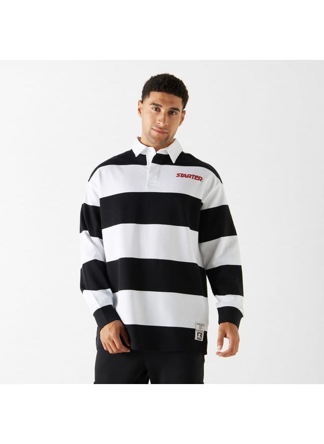 STARTER Starter Logo Print Striped Collared T-shirt with Long Sleeves  - Image 1
