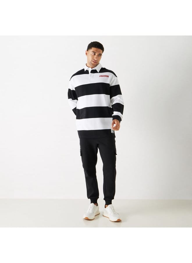 STARTER Starter Logo Print Striped Collared T-shirt with Long Sleeves  - Image 2