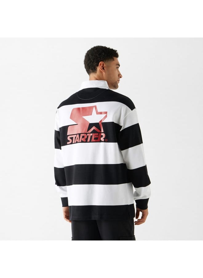 STARTER Starter Logo Print Striped Collared T-shirt with Long Sleeves  - Image 3