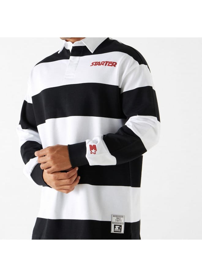 STARTER Starter Logo Print Striped Collared T-shirt with Long Sleeves  - Image 4