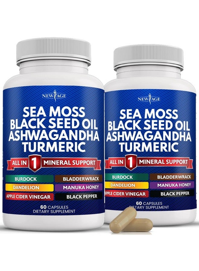NEW AGE Sea Moss Capsules Black Seed Oil Ashwagandha Turmeric Bladderwrack Burdock - with Manuka, Honey Dandelion, ACV Black Pepper Gluten Free - Image 1