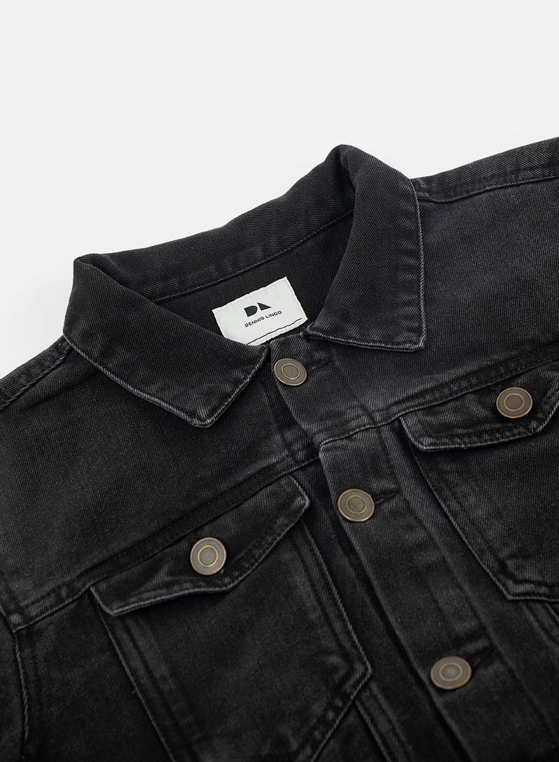 Dennis Lingo Regular Fit Black Men's Washed Denim Jacket, Full Sleeves, Spread Collar, Casual, Button Closure - Image 2