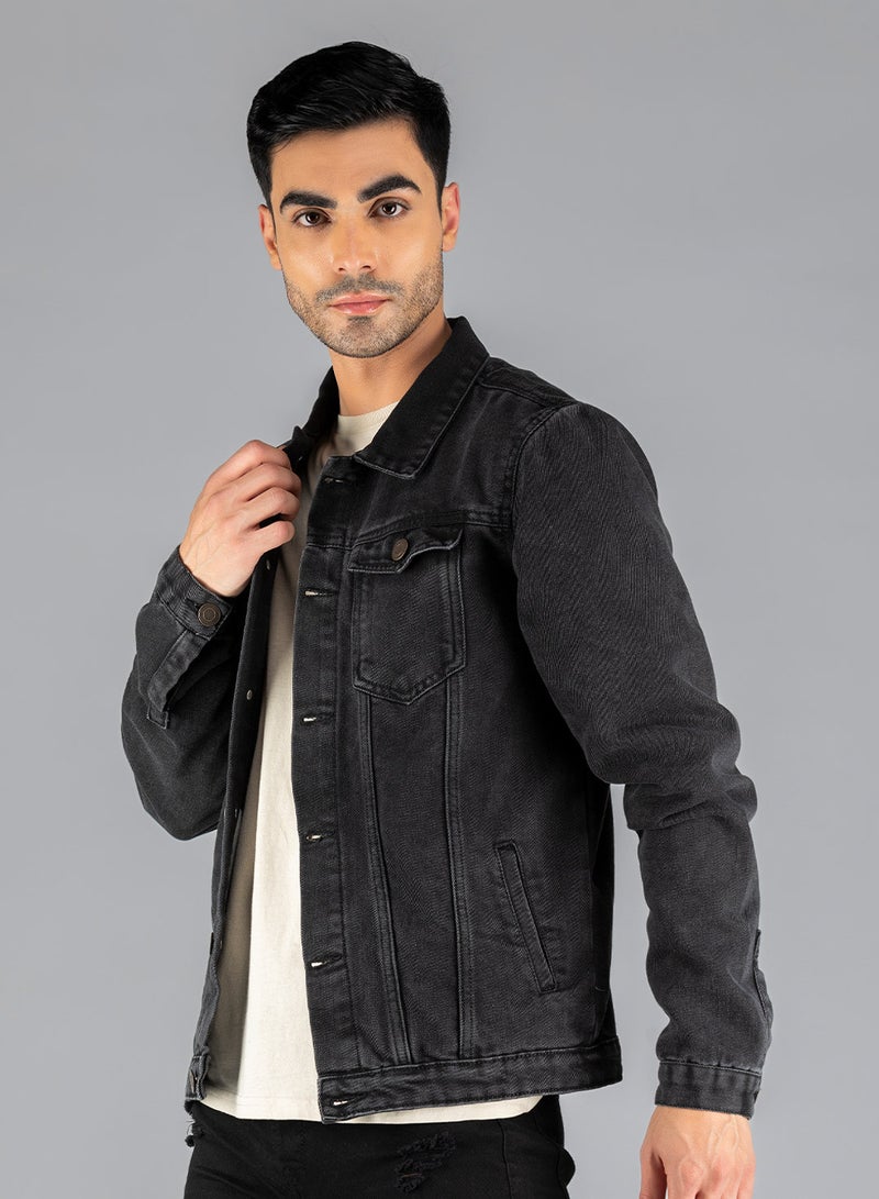 Dennis Lingo Regular Fit Black Men's Washed Denim Jacket, Full Sleeves, Spread Collar, Casual, Button Closure - Image 4