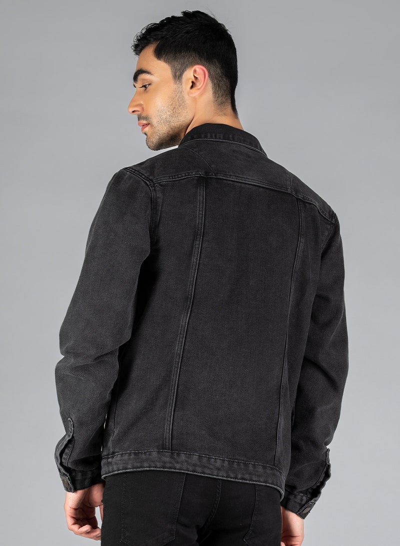 Dennis Lingo Regular Fit Black Men's Washed Denim Jacket, Full Sleeves, Spread Collar, Casual, Button Closure - Image 5