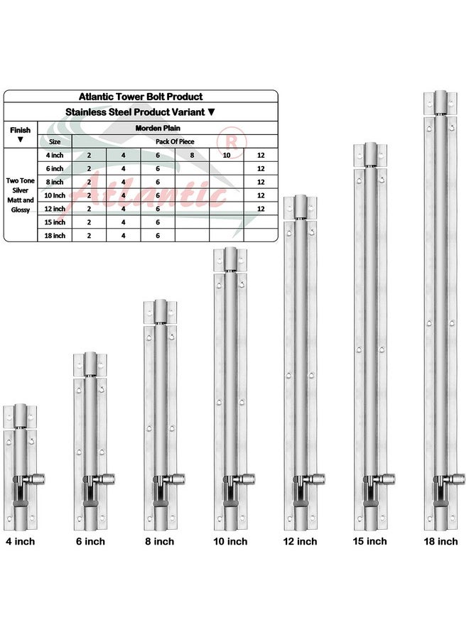 Atlantic Atlantic Morden Plain Tower Bolt 6 inch (Stainless Steel, Two Tone Silver, Pack of 6 Piece)  - Image 5