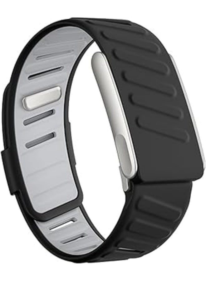 Sports Band Strap Compatible with Whoop 5.0/MG,One, Peak & Life Devices – ECG Compatiblity, Silicone Waterproof Design, Sweatproof Strap with U-Shape Silver Connector (Black-Grey) - Image 1