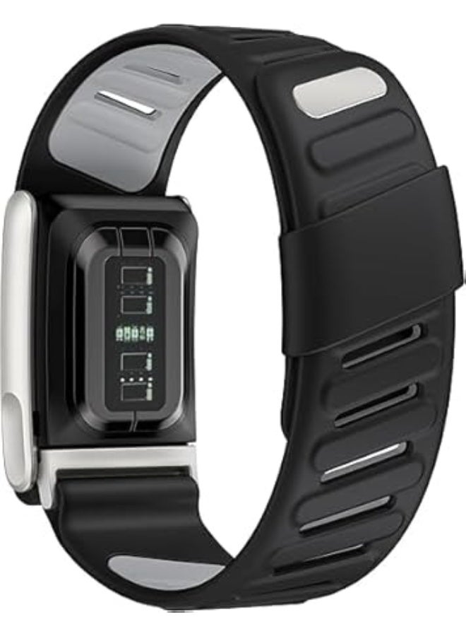 Sports Band Strap Compatible with Whoop 5.0/MG,One, Peak & Life Devices – ECG Compatiblity, Silicone Waterproof Design, Sweatproof Strap with U-Shape Silver Connector (Black-Grey) - Image 2