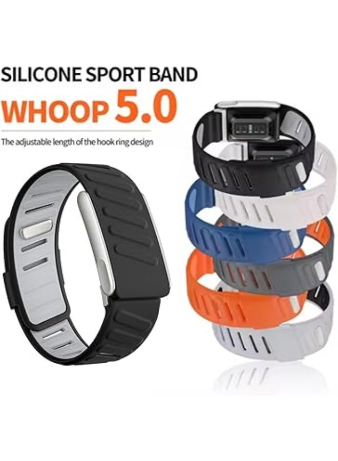 Sports Band Strap Compatible with Whoop 5.0/MG,One, Peak & Life Devices – ECG Compatiblity, Silicone Waterproof Design, Sweatproof Strap with U-Shape Silver Connector (Black-Grey) - Image 5
