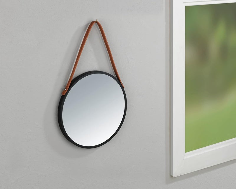 Wenko Wall Mirror Borrone Round 30 cm Decorative Mirror with Strap Iron 30 x 30 cm Black - Image 5