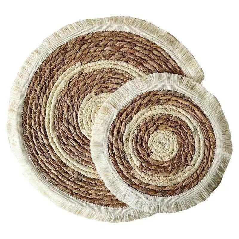 Home Hand-Woven Anti-Scalding Japanese-Style Busweed Corn Leather Mat Placemat Tea Cup Heat Insulation Mat Bowl Mat - Image 1