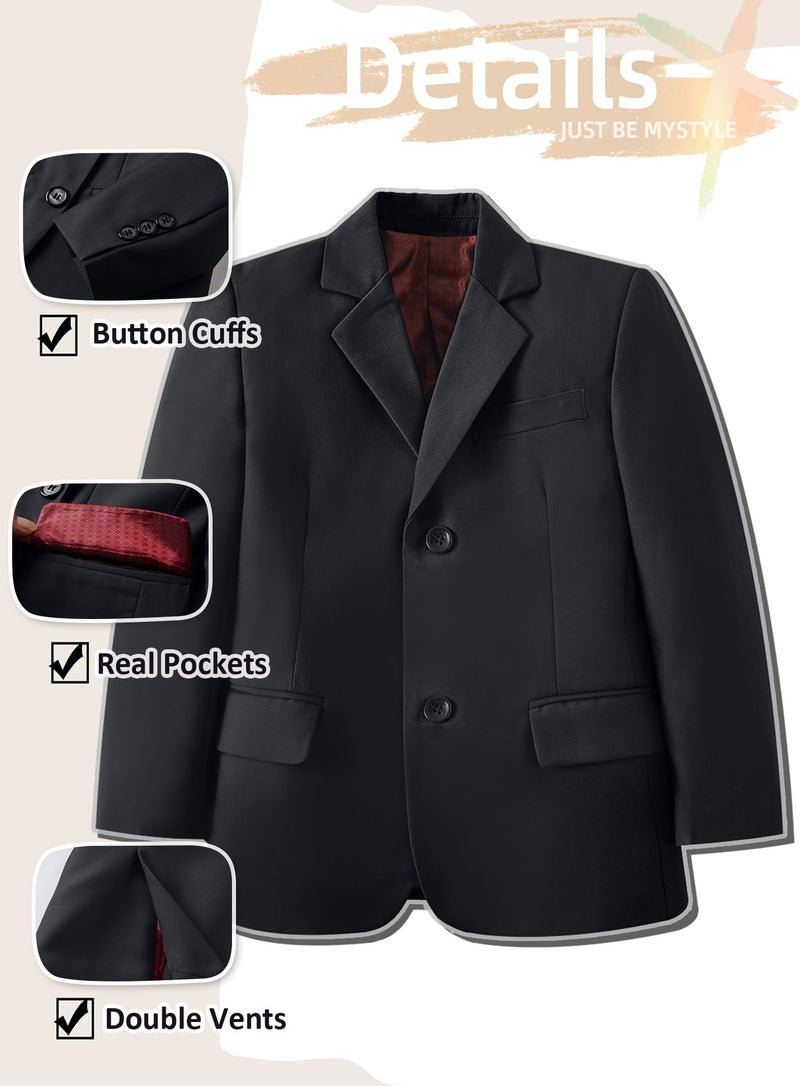 Yanlu Boy Suit Slim Fit Formal Tuxedo 6 Piece Suit Set with Jacket Vest Pants Dress Shirt for Toddler Kids Ring Bearer Outfit Dark Grey Dress Suits Size 10 - Image 3