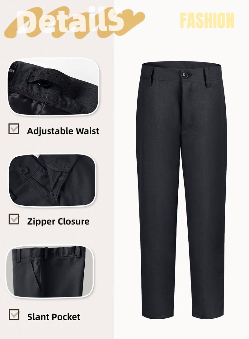 Yanlu Boy Suit Slim Fit Formal Tuxedo 6 Piece Suit Set with Jacket Vest Pants Dress Shirt for Toddler Kids Ring Bearer Outfit Dark Grey Dress Suits Size 10 - Image 4
