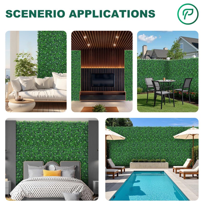 Yangrass Boxwood Roll Panels with White Flower, 48"x120" (40 sqft) Artificial Ivy Privacy Fence Screen, UV-Anti Faux Boxwood Roll Grass Wall Panels for Garden Patio Balcony Decor - Image 5