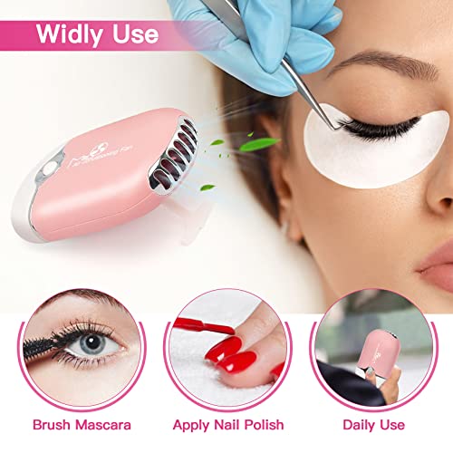 mlogiroa Lash Fan Mini Portable Eyelash Fan Handheld for Eyelash Extension Rechargeable USB C Air Cooling Blower with Built in Sponge Lash Extension Application(Pink) - Image 2