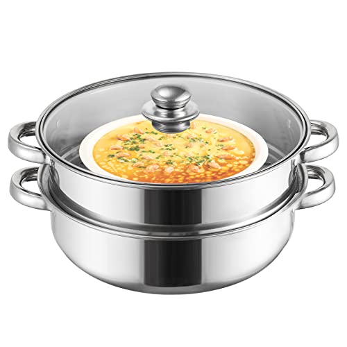 ZENFUN Steamer Pot With Lid 2 Tier, Multipurpose Stainless Steel Steaming Pot, Steam Pots With Handle For Vegetable, Dumpling, Food, 11 Inch（Thickened） - Image 1