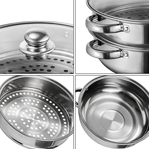 ZENFUN Steamer Pot With Lid 2 Tier, Multipurpose Stainless Steel Steaming Pot, Steam Pots With Handle For Vegetable, Dumpling, Food, 11 Inch（Thickened） - Image 3