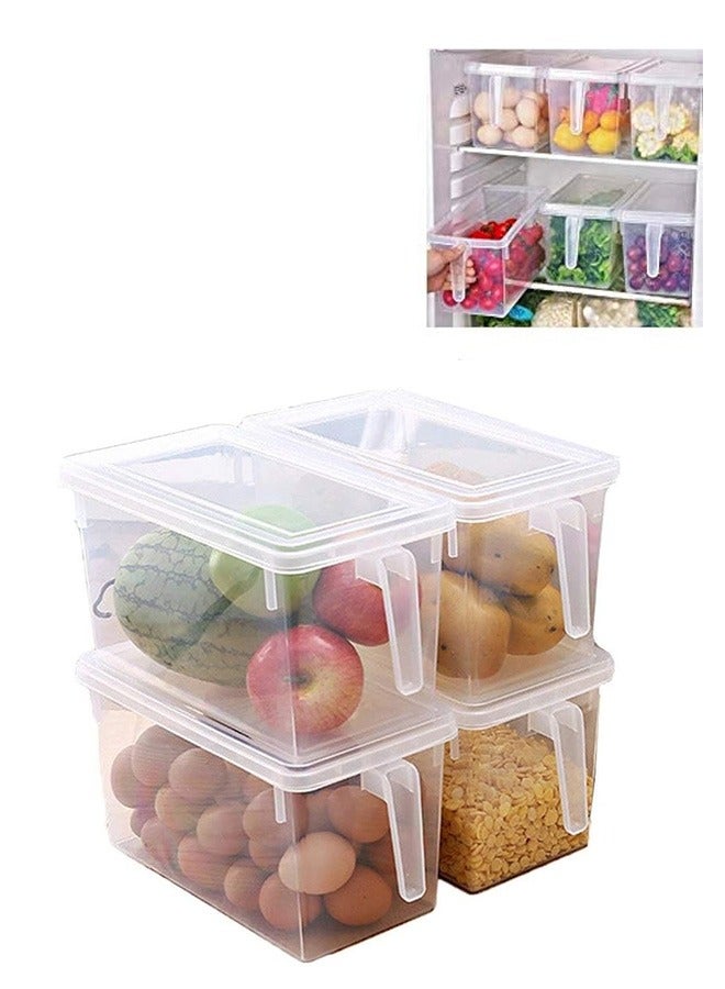 JCB CHIC 4 قطع علب تخزين طعام مع غطاء ومقبض، منظم ثلاجة وتخزين شفاف، علب تخزين فواكه بلاستيكية كبيرة آمنة في الثلاجة بلاستيكية كبيرة قابلة للتكديس لحفظ الفاكهة طازجة - Image 1