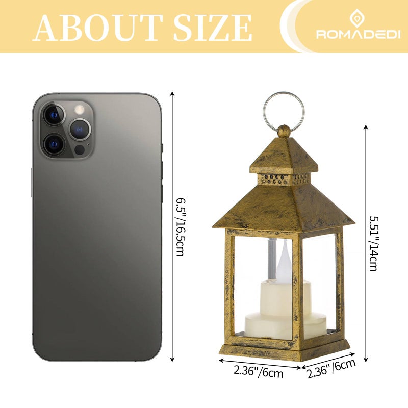Romadedi Mini Lanterns Decorative for Centerpiece -10 PCS Hanging Small Gold Lantern Bulk with Flickering LED Candles for Wedding Table Decor Halloween Decorations Christmas, Batteries Included - Image 4